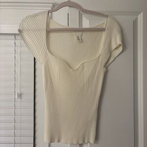 H&M Cream Ribbed Blouse